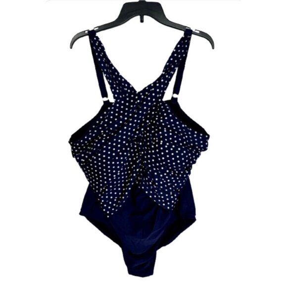 Swimsuits For All Other - Swimsuits for All One Piece Swimsuit Size 24 Navy Blue Polka Dot High Neck Wrap